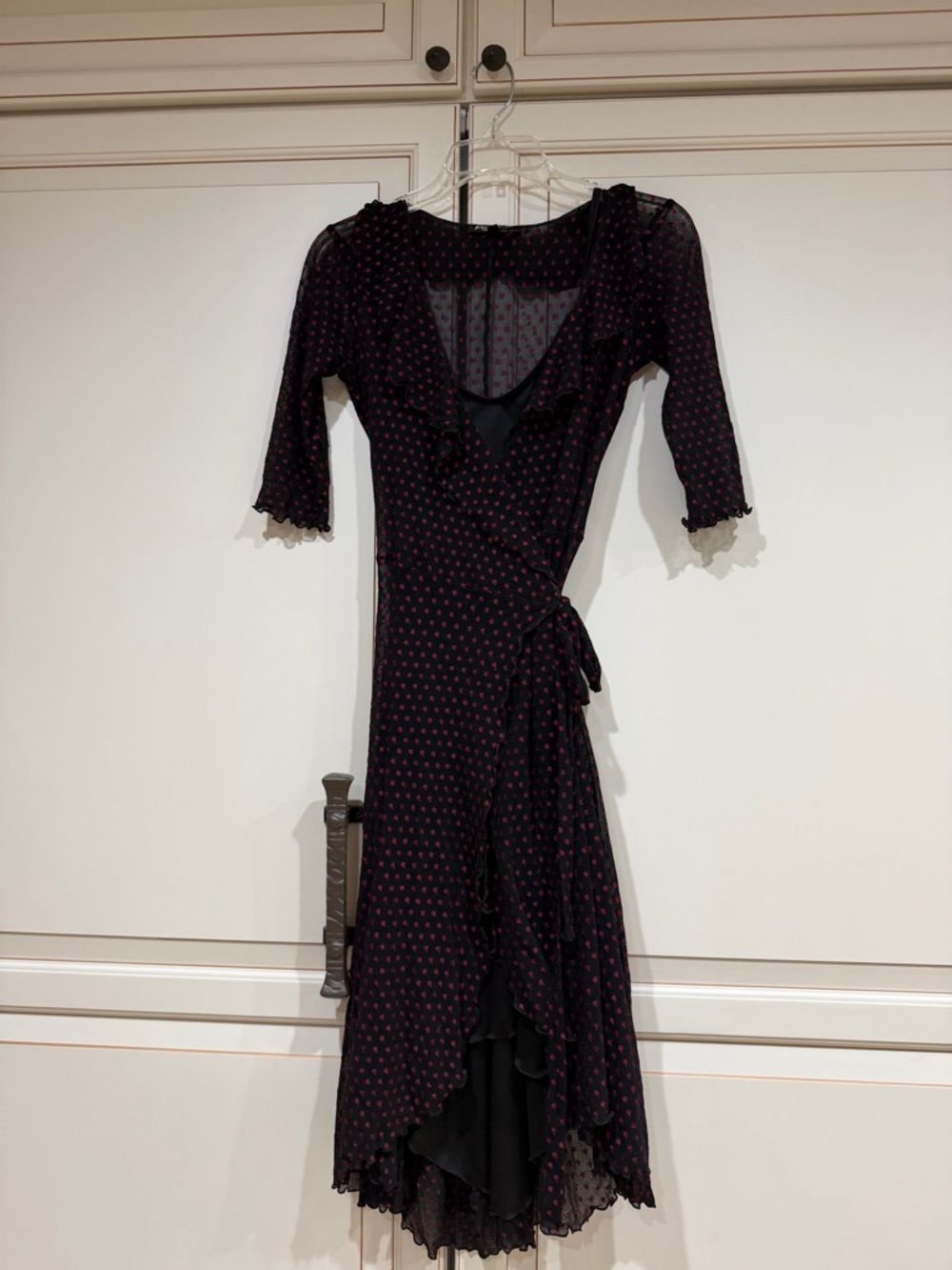 VTG 90s/Y2K Betsey Johnson Black Red Polka Dot Sheer Mesh Wrap Dress (107) - Picture 4 of 9